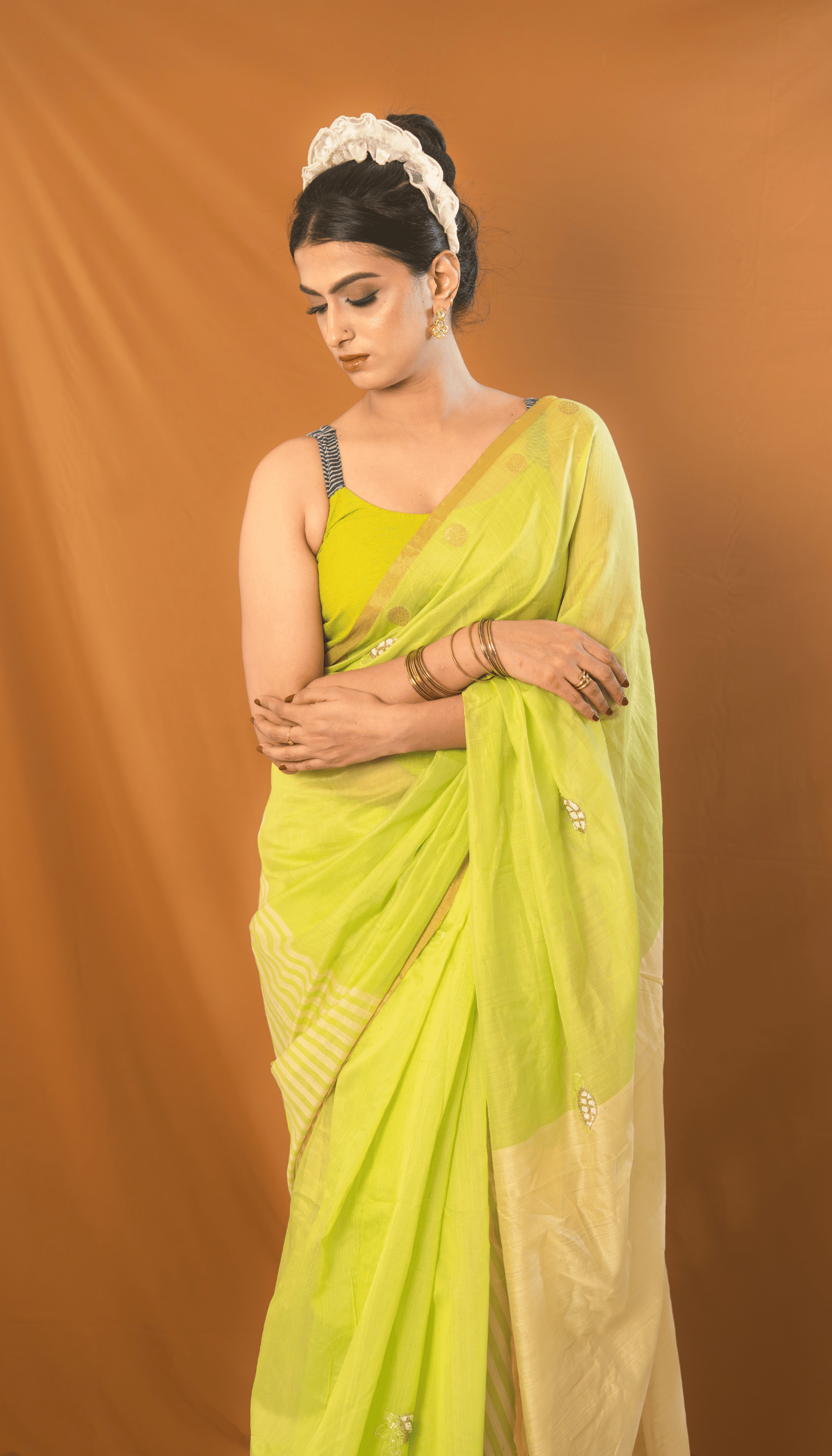 Turtle Threads – Chanderi Cotton Silk Saree with Sequin Turtle Motifs - Kozylook